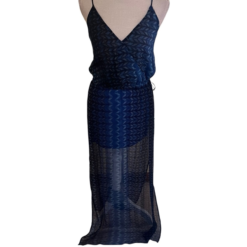 Rory Beca Blue Geo Print Silk Sleeveless Surplice Maxi Dress XS